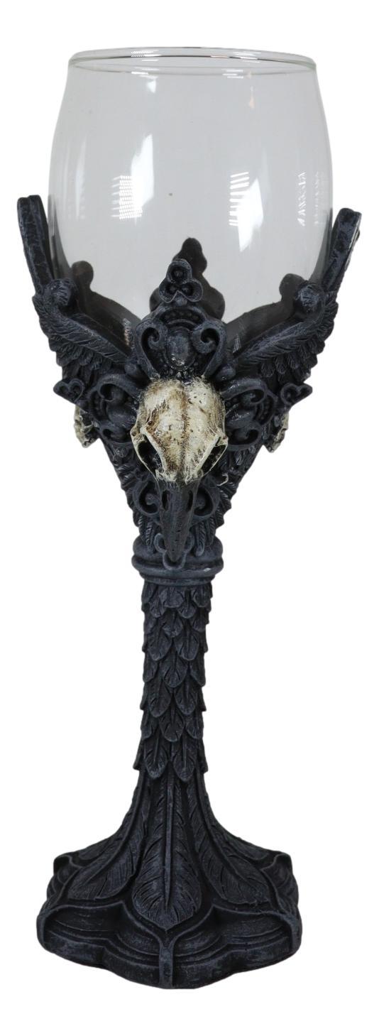 Blood Moon Gothic Dark Alchemy Raven Crow And Skulls Glass Wine Goblet