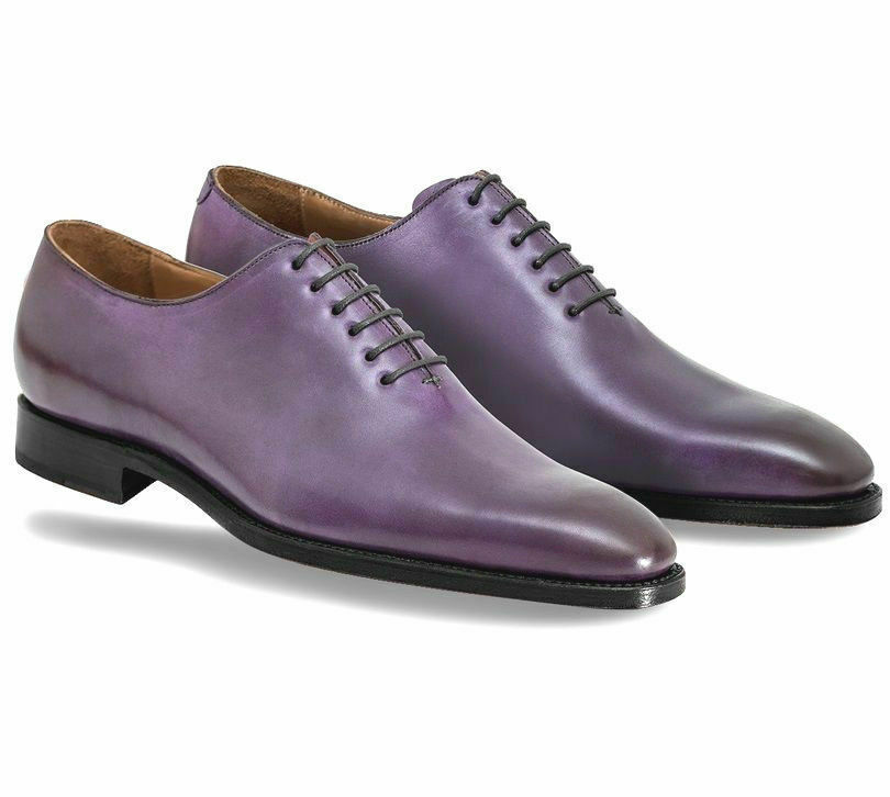 Handmade Men's Purple Oxford Rounded Derby Toe Black Sole Leather ...