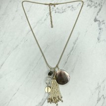Chico&#39;s Gold Tone Ball Chain Tassel Shell Charm Necklace - $24.18