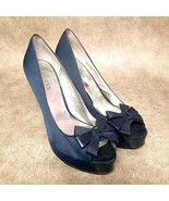 Guess Womens Candice  Size 7.5 Blue  Textile Slip On Peep Toe 5&quot; Heel Pumps - $26.99