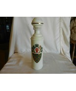 White Glass Liquor Bottle &amp; Stopper Medieval Coat of Arms Fleur de Lis, ... - $37.13