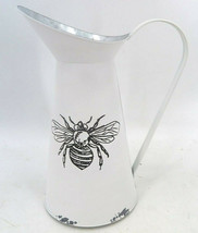 Honeybee Pitcher Vase 10.5" High Metal White with Large Handle Antique Look  image 2