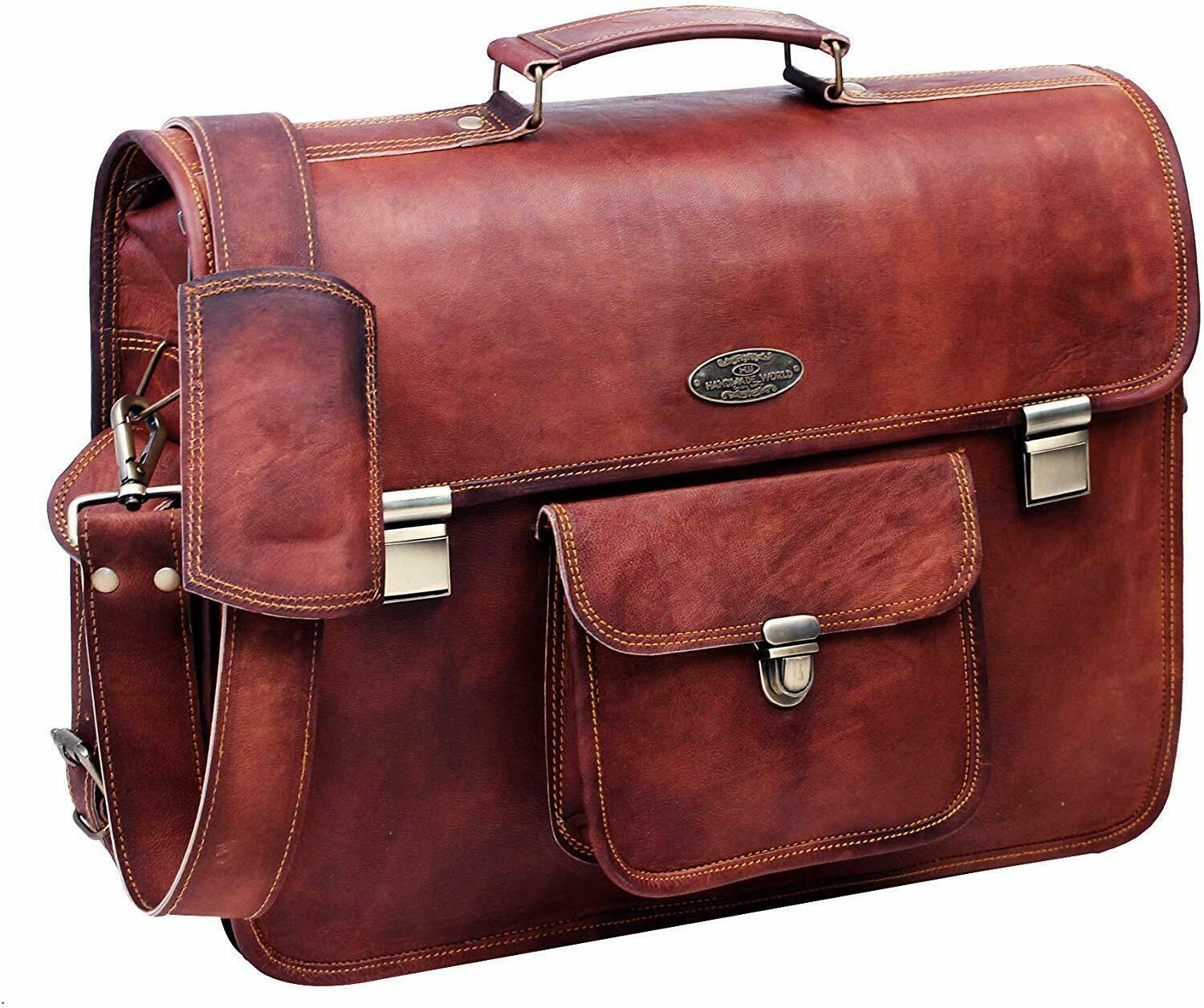 Laptop Bags for Men Full Grain Large Leather Messenger Bag for Men 18 ...
