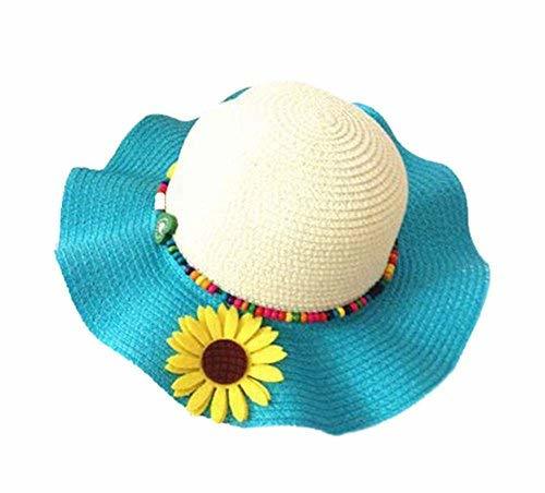 PANDA SUPERSTORE Beautiful Summer Straw Beach Sunflower Beige Blue Girl Hat