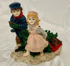 Vintage ARTMARK Man and Women Pulling Cut Christmas Tree and Sleigh of Logs - $13.49