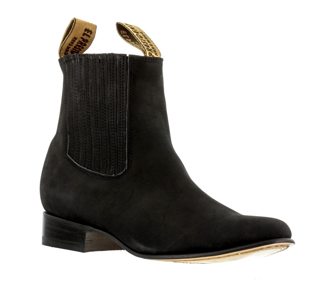 Mens Black Smooth Leather Ankle Boots Round Toe Pull On Dress Rodeo Cowboy New