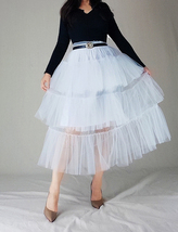 Women White Layered Tulle Skirt Outfit Plus Size Romantic Wedding Party Outfit  image 2
