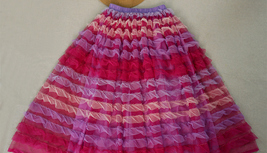 Pink Red Tiered Tulle Skirt Outfit Layered Tulle Midi Skirt Custom Plus Size image 8