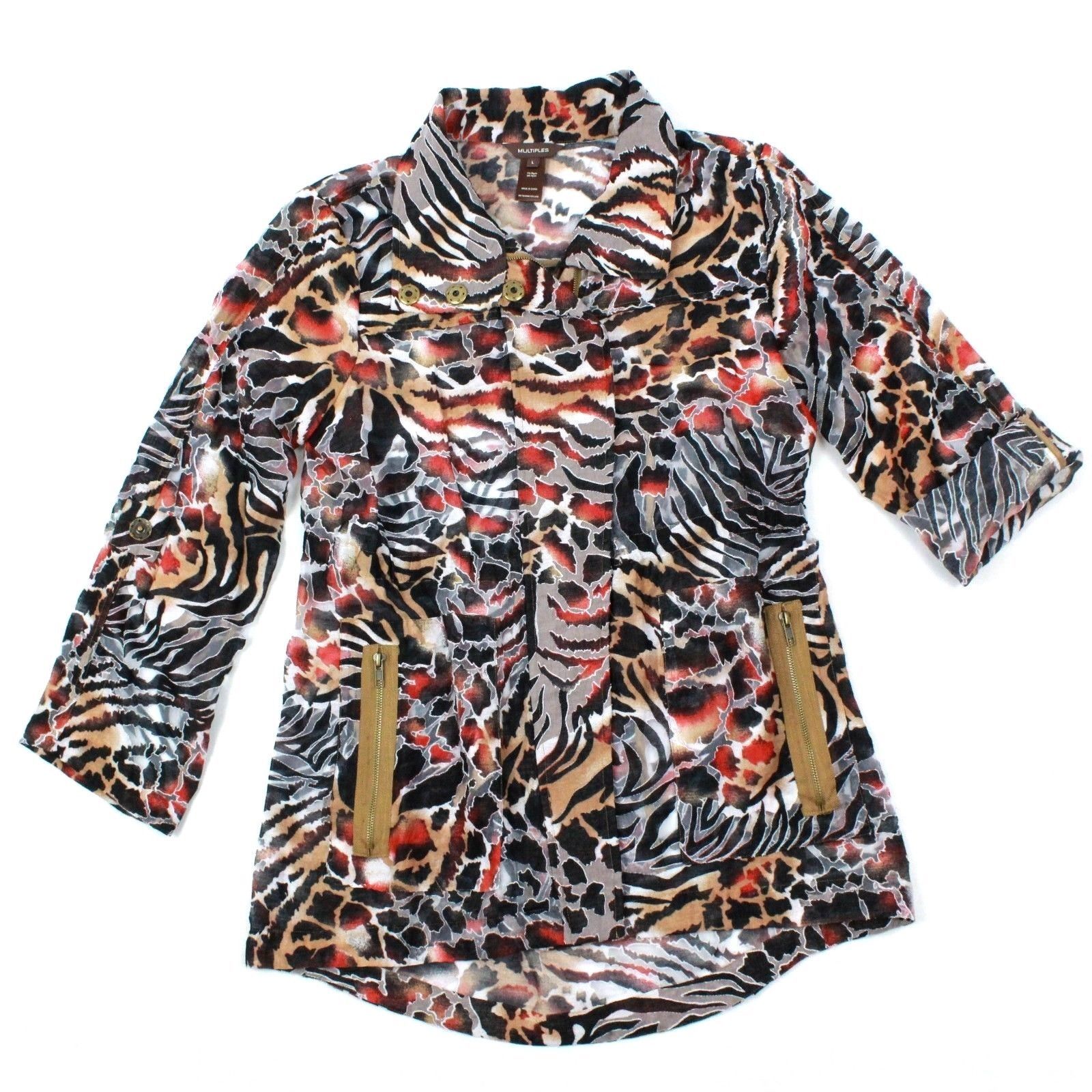 Multiples Sheer Jacket FullZip Cover Up Women's Large L 3/4 Sleeve