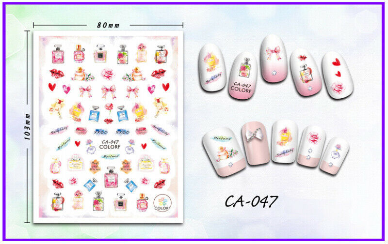 Nail Art 3D Decal Stickers Perfume Pink Green Red Blue CA047