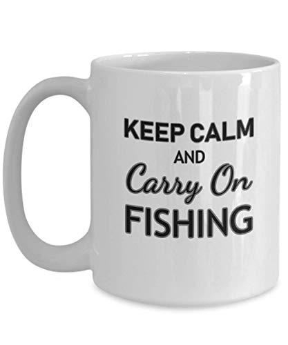 Fishing Mug for Dad Keep Calm Carry On White Coffee Cup Gift from Daughter