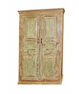 Mogul Interior Rustic Green Old Doors Armoire Cabinet Floral Hand Carvin... - £1,763.53 GBP