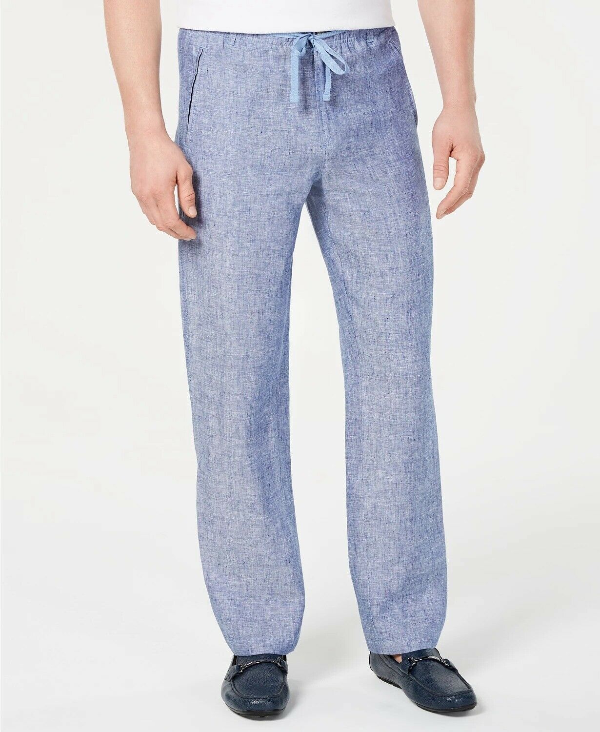 Tasso Elba CHAMBRAY Men's Linen Drawstring Casual Pants, US X-Large