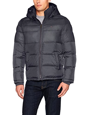 tommy hilfiger men's ultra loft quilted stretch hooded puffer jacket