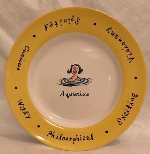 Primary image for Pottery Barn WHAT'S YOUR SIGN? "AQUARIUS" 8" Collectible Salad Plate Yellow Rim