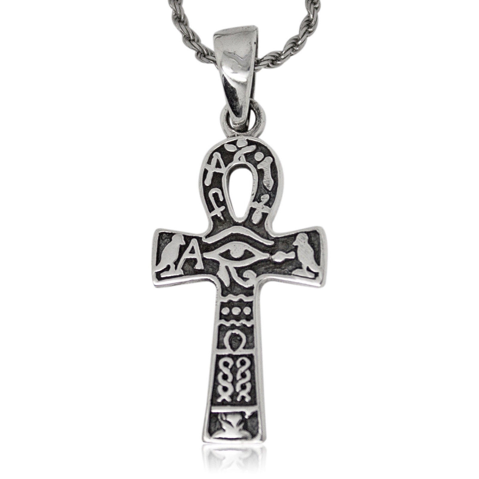 925 solid sterling Silver Ancient Egyptian cross Ankh with hieroglyphs ...