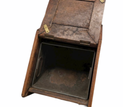 Vintage Antique Oak Wood Box Lid Scuttle Ash Coal Fireplace Liner Hearth Storage image 3