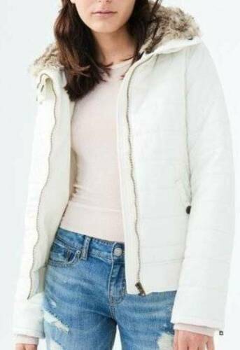 Womens Jacket Aeropostale White Faux Fur Hooded Puffer Winter Coat $180-size S
