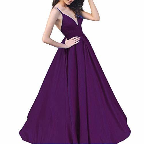 Kivary Plus Size Spaghetti Straps V Neck Long Prom Evening Dresses Deep Purple U