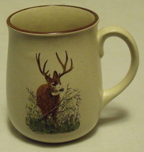 Ceramic Tan with Brown Trim Coffee Tea Mug with Deer - $4.95