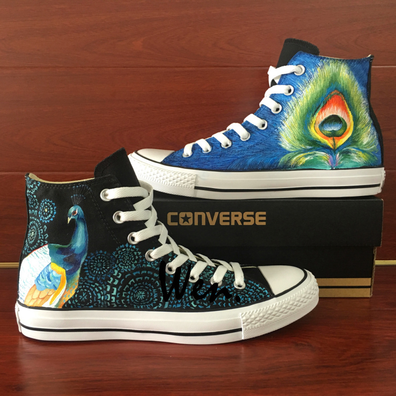 Converse Chuck Taylor Peacock Design Hand Painted Shoes Men Women's Sneakers