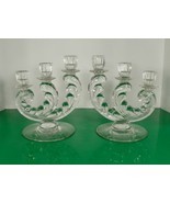 Fostoria Crystal PLUME 3-Light Candlestick PAIR Clear Line #2594 Candle ... - $49.45
