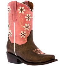 Kids Western Boots Flower Embroidered Smooth Leather Pink Snip Toe Botas Vaquera - $54.99