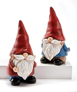 Gnome Statues Set of 2 - 8.5&quot; High Red Hat Bulbous Nose White Beard Gard... - $59.39