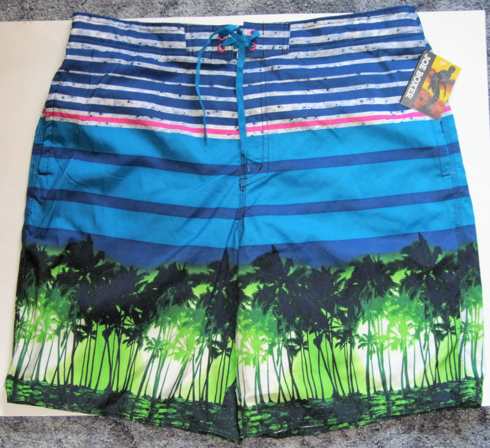 NWT MENS JOE BOXER BLACK BLUE GREEN PATTERN BOARD SHORTS SWIM TRUNKS SIZE XXL