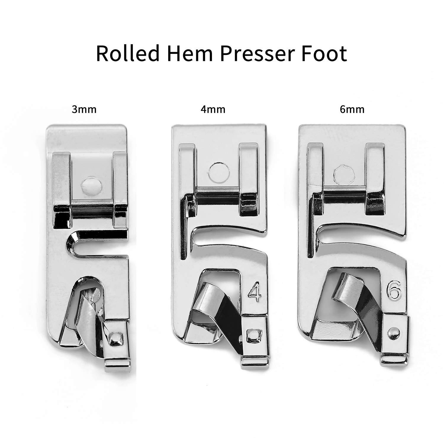 Narrow Rolled Hem Foot, Sewing Machine Hemmer Presser Foot 3 Pcs Sewing Feet Set Feet