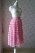 Pink Tiered Midi Tulle Skirt Womens Pink Midi Tulle Skirt Custom Plus Size image 5