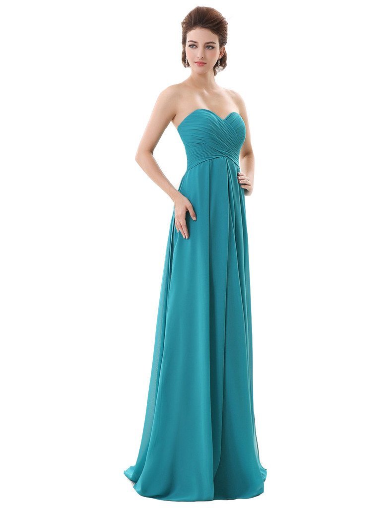 Lemai Women's Turquoise Sweetheart Long Pleats Chiffon A Line Bridesmaid Dres...