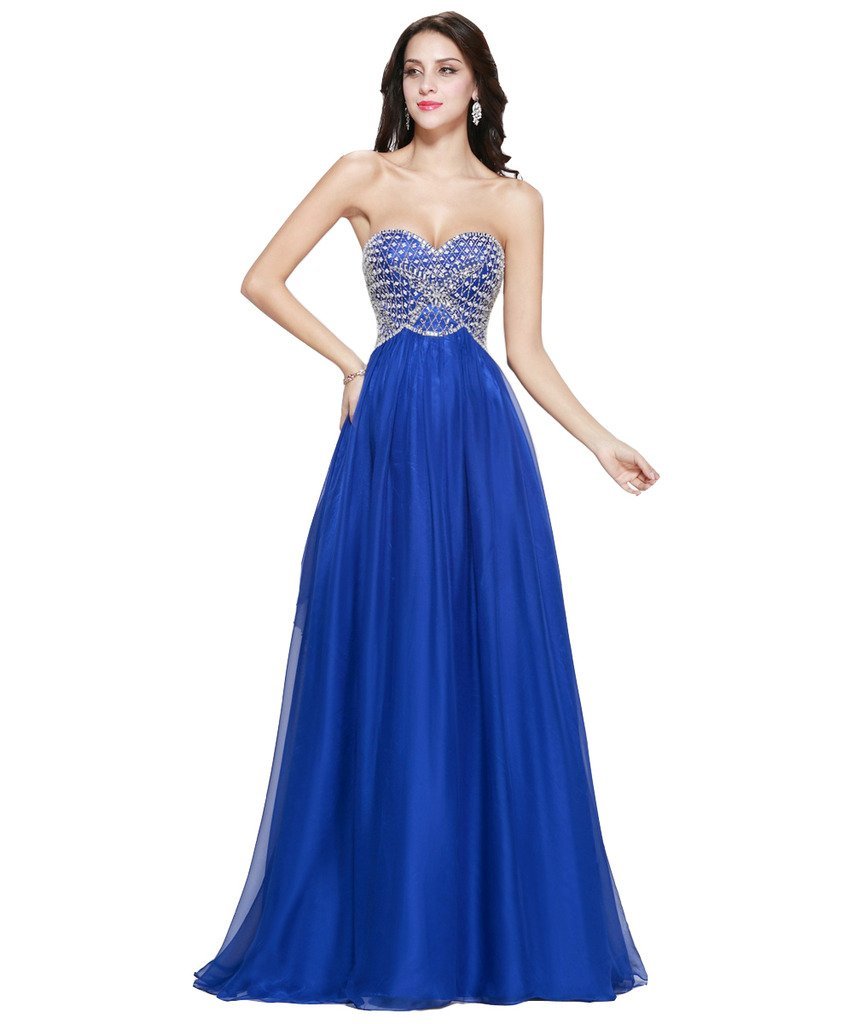 Lemai Women's Royal Blue Tulle Beaded Corset Long A Line Prom Evening Dresses...