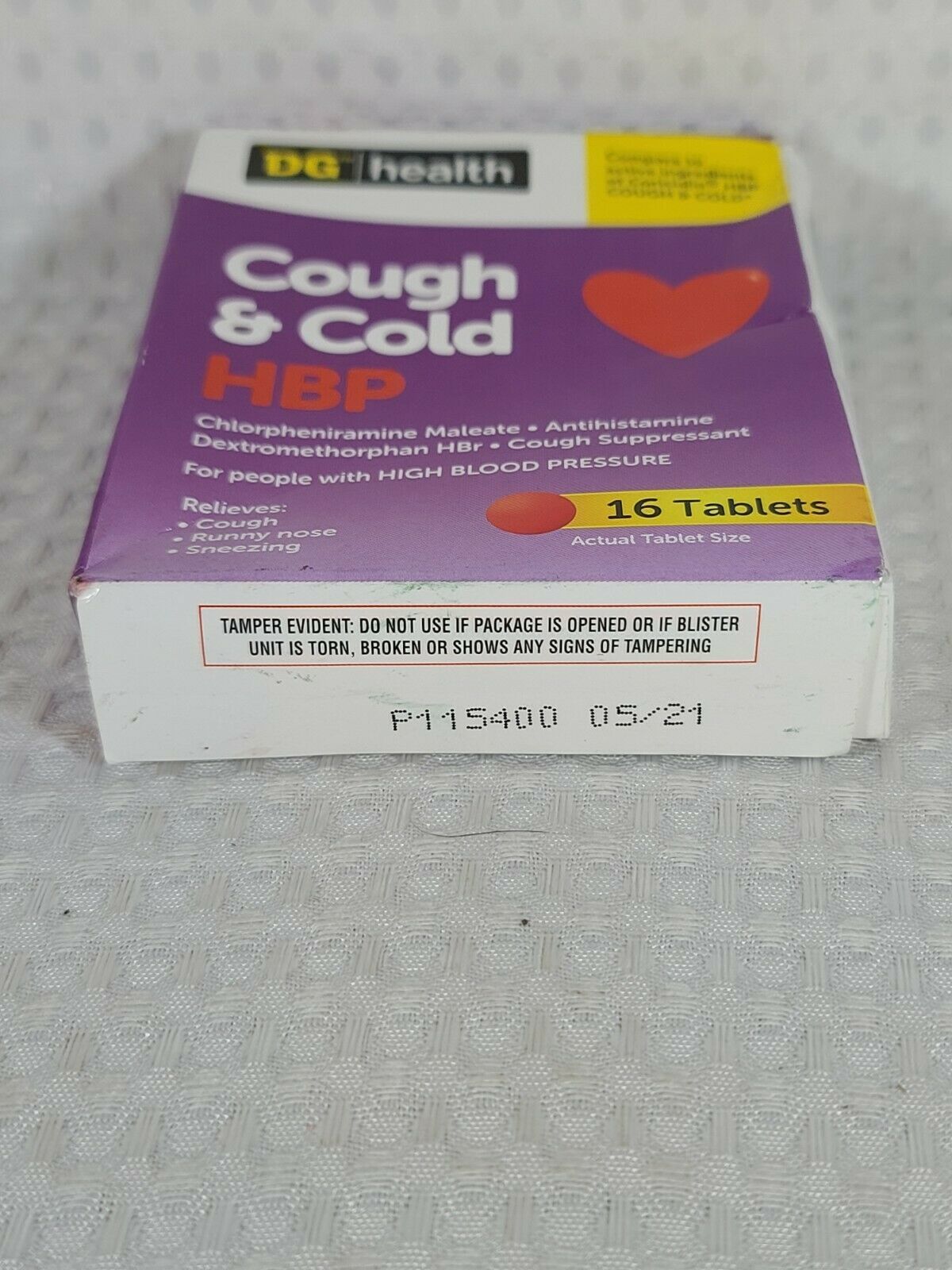 DG HBP Cough and Cold Antihistamine/Cough Suppressant 16 Tablets (3