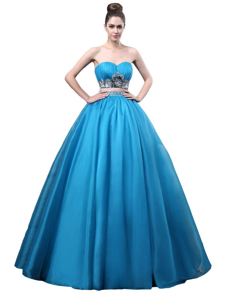 Lemai Women's Blue Two Pieces Beaded Organza Sweetheart Prom Quinceanera Dres...