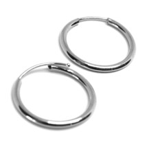 18K WHITE GOLD ROUND CIRCLE HOOP SMALL EARRINGS DIAMETER 16mm x 1.2mm, ITALY image 2