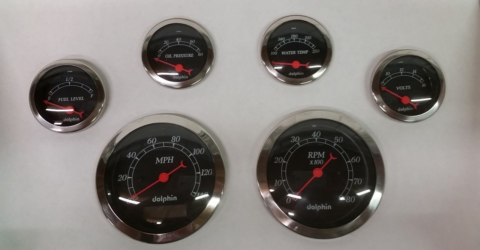 DOLPHIN 6 PRO BLACK STREET ROD GAUGES, HOT ROD, UNIVERSAL Gauges