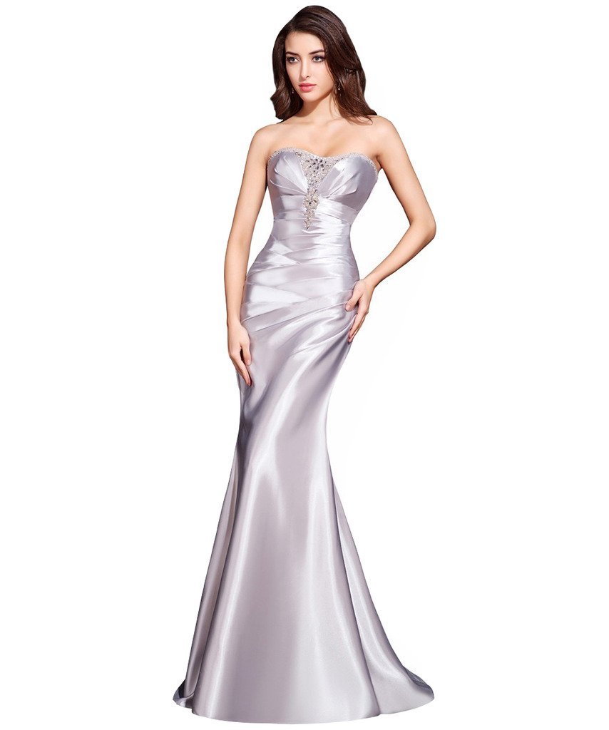 Lemai Women's Silver Beaded Mermaid Formal Corset Long Prom Evening Dresses US 2