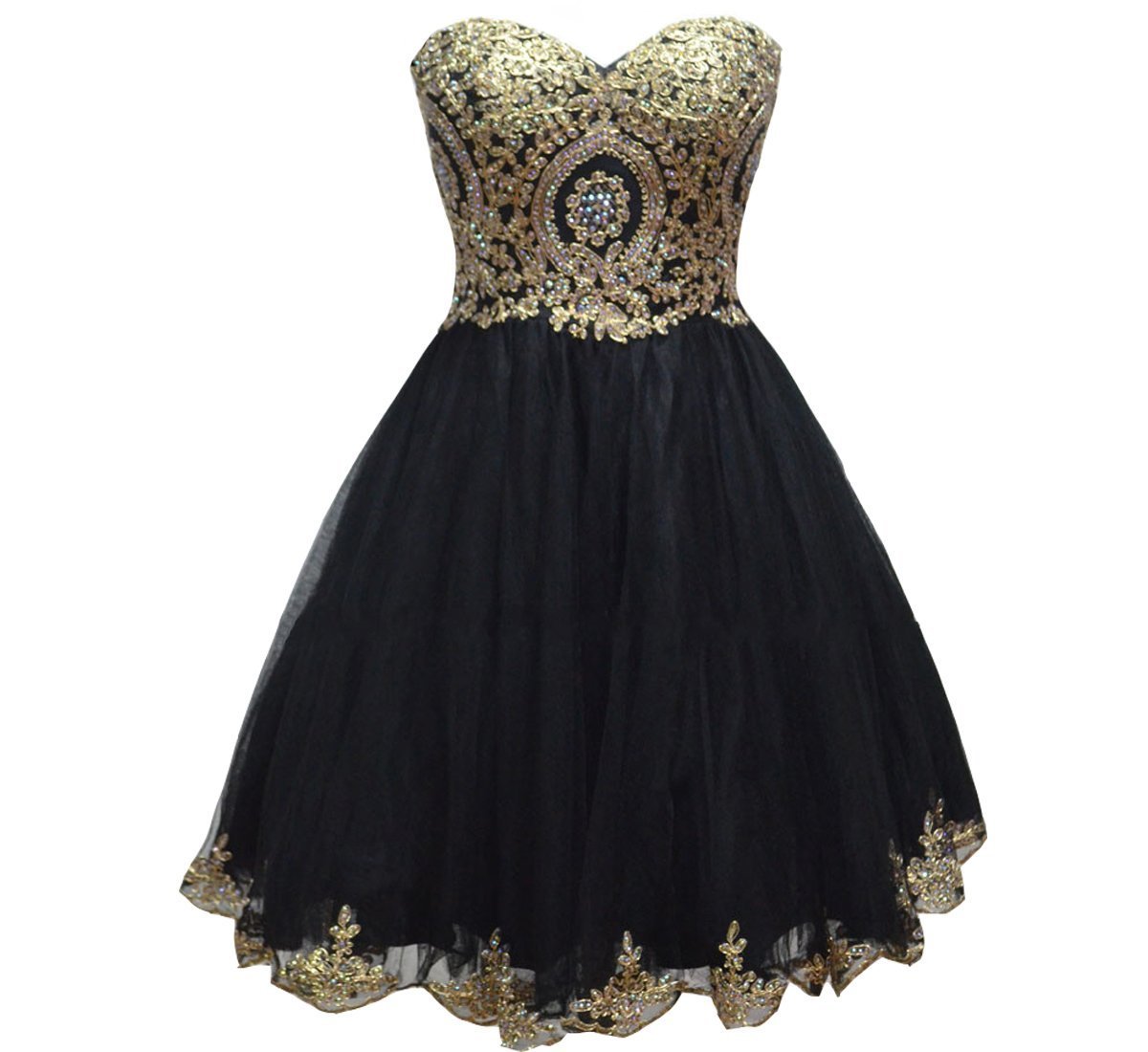 Lemai Tulle Little Black Short Gold Lace Corset Prom Homecoming Cocktail Dres...