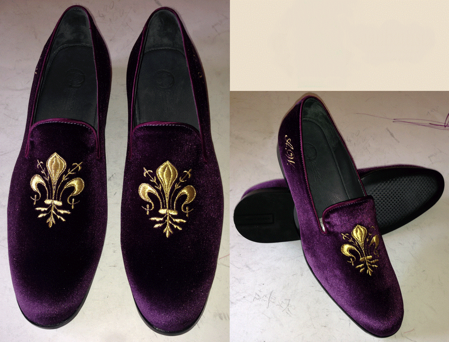 Handmade men purple shoes, velvet loafer shoes,men leather shoes,petal ...
