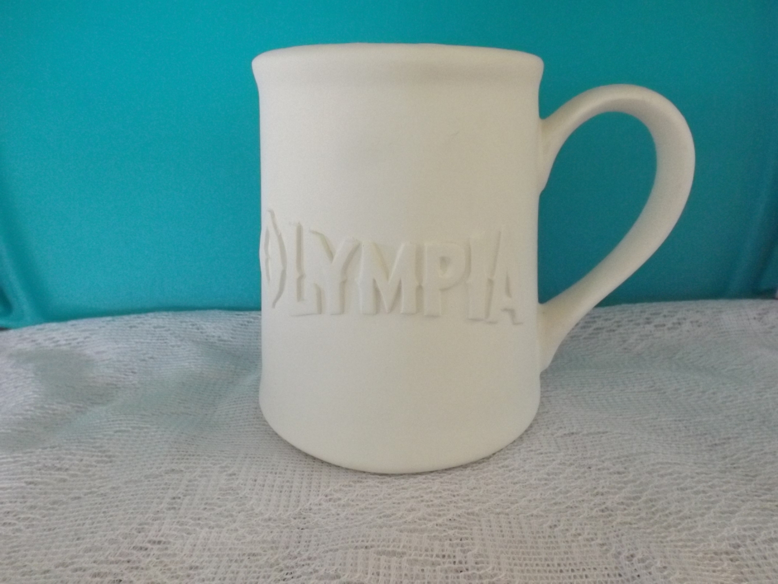 B2 Large Olympia Beer Mug Ceramic Bisque Ready to Paint, Unpainted
