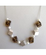 Smokey Quartz Pearl Sterling Silver Necklace Unique Designer Cube  - $260.00