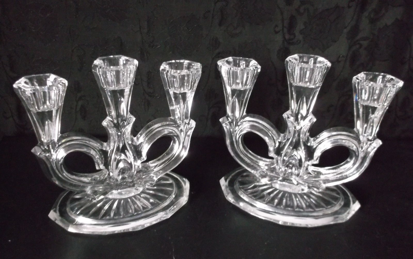 Vintage Elegant Cut Crystal Candelabras Candle Holders Triple Arm 3