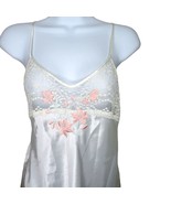 Vintage Wendy Ann Liquid Satin Slip Nightgown M White Lace Embroidery Lo... - $39.55