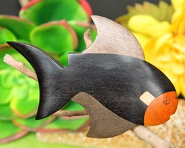 Vintage Fish Brooch Pin Wooden Wood Inlay Carved Handcrafted Figural - $14.95