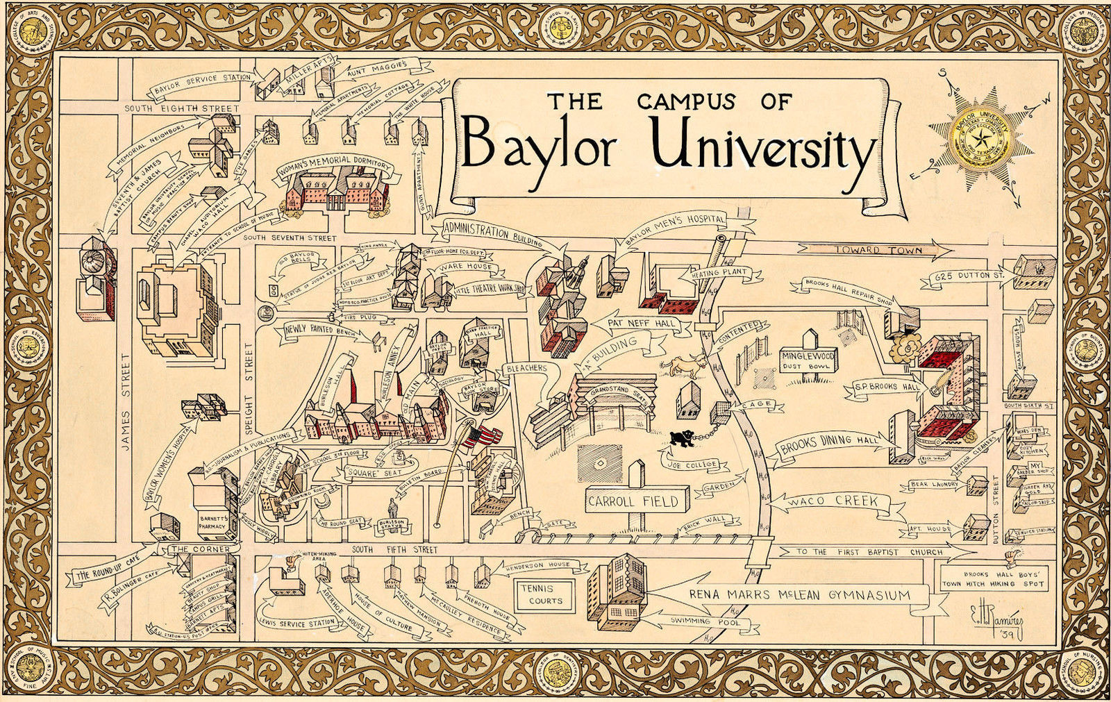 Historical Map of Atlanta Campus Emory University Wall Art Poster Decor Vintage