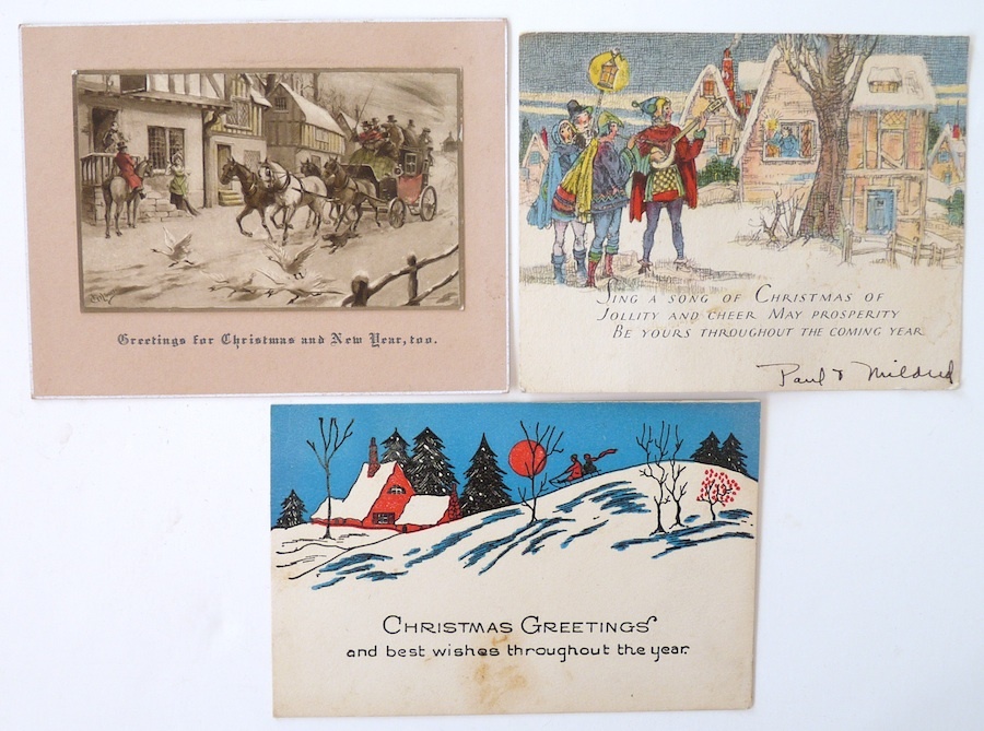 3 vintage Christmas cards 1930 Old English crafts antique coach ...