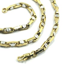 18K YELLOW WHITE GOLD CHAIN 4.5mm ROUNDED OVAL LINK WITH CENTRAL BUTTON 60cm 24" image 2