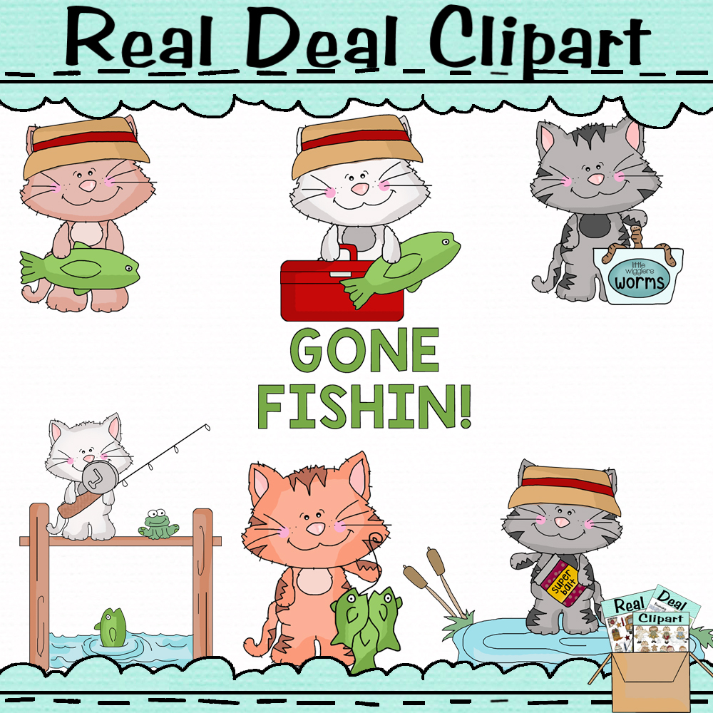 Scruffy Cat Goes Fishing Clip Art - Digital Art