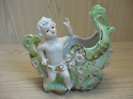  Vintage Victorian Figurine Little Boy with Boat Vase Candy Dish Upraise... - $9.95